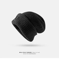 Chic black knitted beanie for women featuring a minimalist embroidered logo tag - Embroidered L-Black