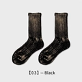 Classic black ribbed mid-calf cotton socks with stylish wavy edges for a cozy winter look - One Size / Black