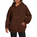Détail d'un sweat à capuche marron foncé oversize avec cordon de serrage et poche - S / Hauts / Café