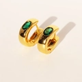 Luxurious gold U-shape hoop earrings with oval green emerald zircon stones - Green