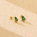Gold-plated s925 silver stud earring with pear-cut emerald and sparkling accent stones - 925 Silver / Gold