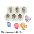 Silikonform für 6 Tulpenblüten mit fertigen lila und orangen Kuchen zum Backen - B275 / Grau