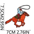 Detail view of western cowboy embroidery patch with 7.5cm dimensions and fine stitching - No.28 Orange Horse Cowboy Roping