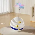 Jouet tour pour chat à trois niveaux blanc perle avec balles et plumeau coloré - Plateau tournant avec baguette teaser / Blanc perle