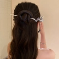 Pic à cheveux dragon argenté avec doubles pompons et perles sur chignon - Pompon Perle Sombre Dragon De Bon Augure Argenté (23#)
