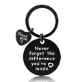 Detail of black stainless steel keychain with engraved thank you message and quote - Style 39-Difference Made / Black