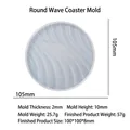 Round wave patterned silicone coaster mold with detailed 105mm diameter measurements - Round Sea Wave Coaster Mold