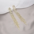 Elegant long gold tassel earrings with sparkling rhinestones and floral design accents - Gold Full Rhinestone Long Tassel