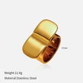 Polished gold stainless steel irregular wide ring with overlapping design in 17mm size - Rounded Rectangle Style (YHTSR-2501220)