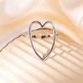 Minimalist silver open heart ring in polished titanium steel with adjustable band design - Heart Steel Color 51