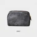 Space gray portable PU leather makeup bag with denim texture and gold zipper closure - Denim Texture Semicircle Bag / Space Gray