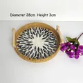Handwoven rattan round shell tray with 28cm diameter and wood handles for home storage - Black Leaf / Large 28x3cm