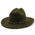 Dettaglio cappello fedora in lana verde scuro con cintura leopardata e fibbia oro - M(56-58cm) / Verde Scuro