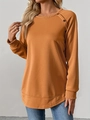 Sweat-shirt femme à col rond jaune gingembre avec boutons décoratifs sur l'épaule gauche - S / Orange