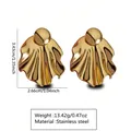 Artistic gold stainless steel wavy stud earrings with dimensional textured metal design - Pleated Fan Studs / Gold