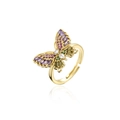 Detailed macro view of 18K gold-plated butterfly ring with colorful zircon inlay - Colorful Zirconia (Mixed Colors) - Gold