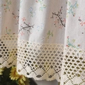 Detailed macro view of beige floral linen curtain with intricate crochet lace trim finish - 150x94cm / Small Floral 8cm Border Hook Style Tier