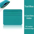 Slim lake blue PU leather card holder with four slots and durable stitched edges - PU Leather Surface / 4 Slots Stitched Edge / Lake Blue