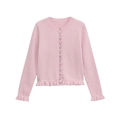 Pink knit cardigan for girls featuring ruffle trim detailing and button front closure - S / Pink