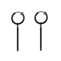 Minimalist matte black cross-style hoop earrings with vertical bar drop pendants - Black Hoop Ear Clip Long Bar (Single Piece)