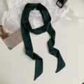Solid dark green narrow silk scarf for handbags and hair styling on a white background - 200cm / Verdant