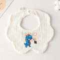 Cotton gauze baby bib with blue dinosaur print and scalloped edges with snap button - Gauze Flower Enclosure - Dinosaur Fishing