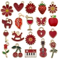 Red enamel zinc alloy charms set in heart and strawberry shapes for DIY jewelry making - Assorted Red Charms (SN996)