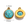 Round 14mm golden stainless steel pendant with turquoise stone inlay for DIY jewelry - Large (14mm) / Turquoise