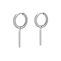Sleek silver stainless steel hoop earrings with hanging cylindrical pendant drop - Style 6 Silver Single