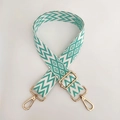 Adjustable teal and white wavy pattern wide bag strap with golden metal hardware - A9 Light Green