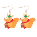 Cartoon squirrel drop earrings with orange body and gold hooks for autumn - Squirrel with Nut