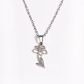 Silver stainless steel necklace with abstract flower pendant on white background - March Steel