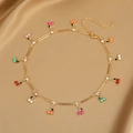 Detail shot of golden cherry pendant necklace with colorful enamel on champagne satin - 6# Gold Colorful Cherry Rhinestone Necklace