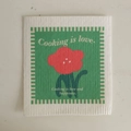 Absorbent wood pulp cellulose sponge cloth with red flower pattern and cooking quote - Green with Red Floral