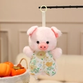 Pink plush pig toy pendant with floral dress and plastic clip for kids backpack - Pig
