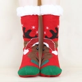Chaussettes de Noël épaisses à motif renne avec doublure polaire blanche et tricot rouge - Taille unique / Renne Contrasté