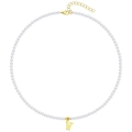 Elegant pearl necklace featuring a gold letter W pendant with an adjustable chain - Letter W