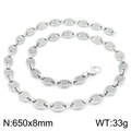 Silver stainless steel coffee bean link necklace with textured finish and lobster clasp - Style B Steel Color Necklace 65cm (KN228780-Z)