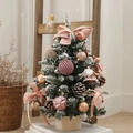 60cm pink mini Christmas tree with snow flocking, LED lights, and decorative ornaments - Pink House 60CM