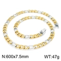 Collier maille Figaro bicolore or et argent, longueur 600 mm et largeur 7,5 mm pour hommes - Collier Figaro Bicolore 3:1 (KN225214-Z)