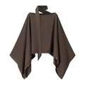 Fashionable dark brown poncho cape top with halter neck and silver rivet hem detail - S / Coffee