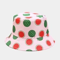 Close-up of pink bucket hat featuring vibrant red and green watermelon print patterns - M (56-58cm) / 18# Color-Pink Watermelon Print