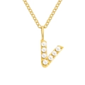 Elegante collana in acciaio dorato con ciondolo a lettera V e perle incastonate - Lettera V - Oro