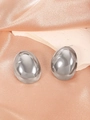 Minimalist silver-tone polished stainless steel oval egg-shaped stud earrings - Steel Color Large (K-021)