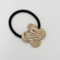 Elastic black hair tie with textured golden clover leaf metal charm accessory - Matte Rose Gold - Textured Clover