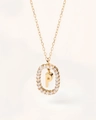 Collana in argento 925 placcata oro 18K con ciondolo lettera P e cristalli scintillanti - Stile ciondolo lettera P ovale con pavé di zirconi / Argento 925 / 50cm (40+5+5cm) / Oro