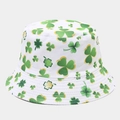 Detail of shamrock print on white foldable bucket hat with green and yellow clover pattern - M / White with Green Yellow Shamrock (10#)