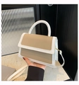 Chic two-tone handbag in beige and khaki synthetic leather with top handle and strap - Khaki