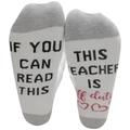 Cotton socks in white and grey with 'If you can read this, this teacher is off duty' text - White Teacher Socks / One Size