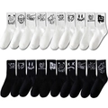 Streetwear Baumwollsocken in Schwarz und Weiß mit verschiedenen Monster-Graffiti-Mustern - 10 Paare (5 Schwarz + 5 Weiß)